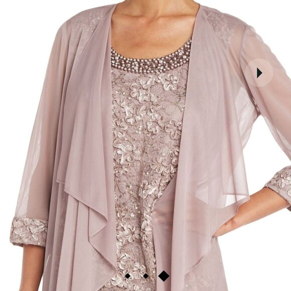 R & M Richards Beaded Neck 3 Piece Long Pant Set Size 10p - Picture 3 of 16